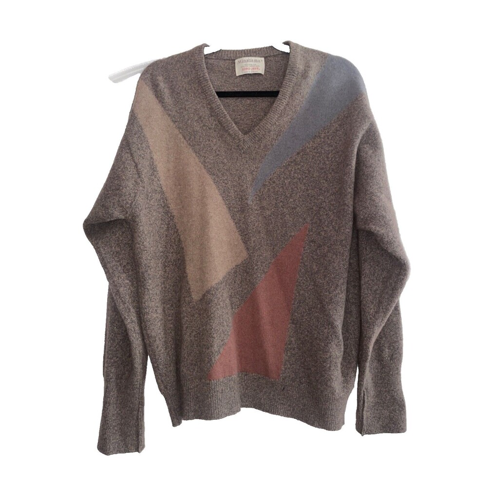 Minklama made in Scotland Men's V-Neck Sweater size S/no size tag Mink Fur Wool